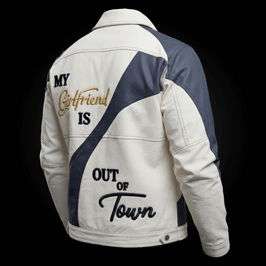 My Girlfriend Is Out of Town Denim Jacket side view structured fit