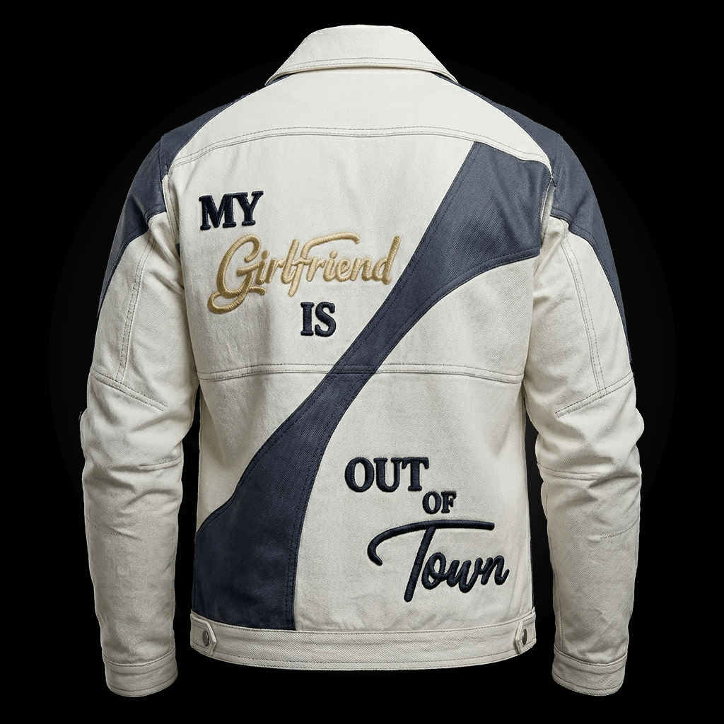 My Girlfriend Is Out of Town Denim Jacket back full view