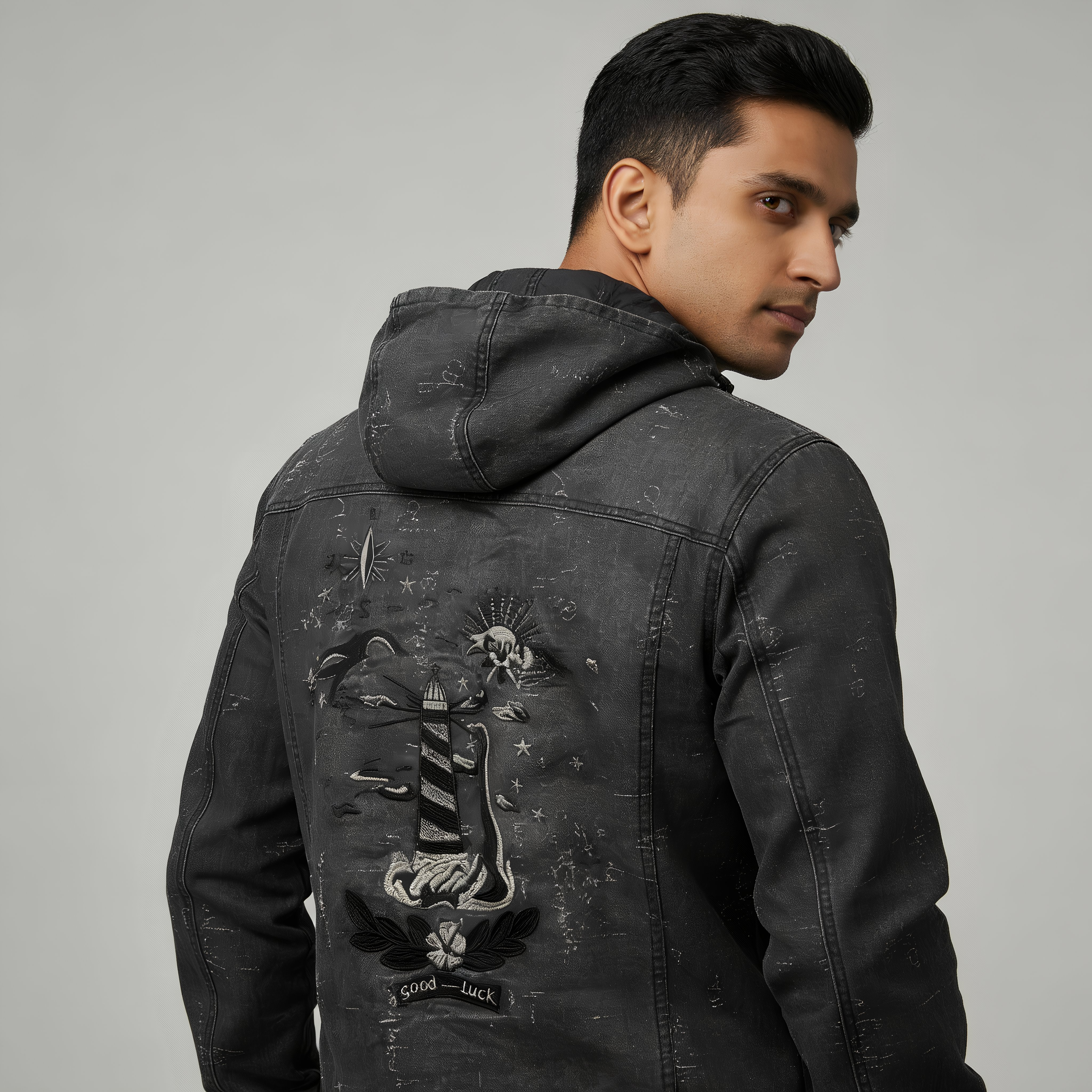 Beacon of Desire Hooded Jacket back full view hooded design